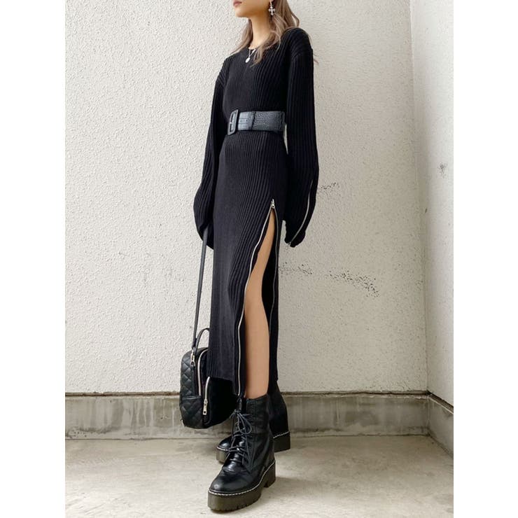 ZIPスリットLONG ニットワンピース[品番：MKSW0042253]｜GYDA