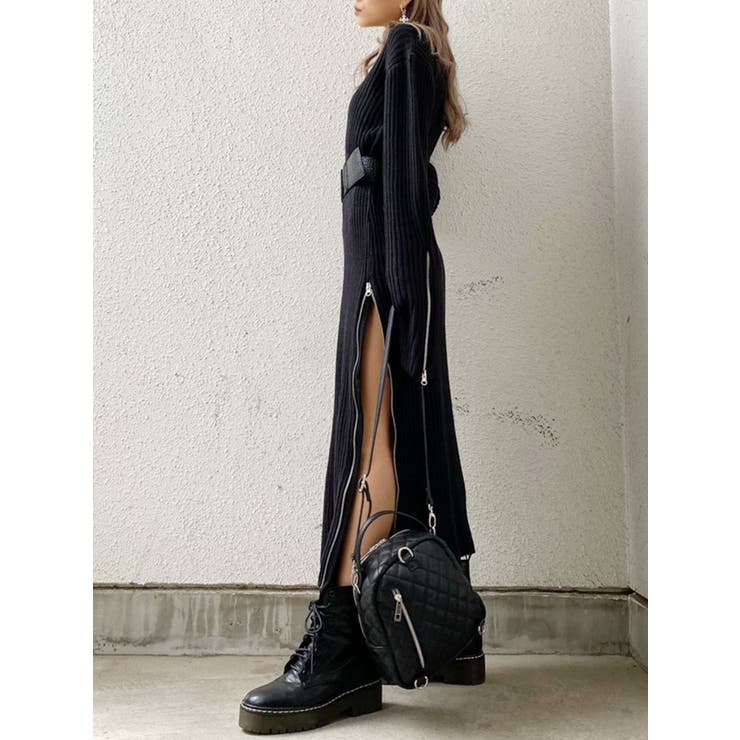 ZIPスリットLONG ニットワンピース[品番：MKSW0042253]｜GYDA
