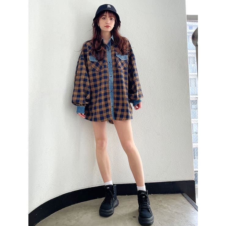 GYDA デニムドッキングチェック BIGシャツ デニムドッキングチェックBIGシャツ – FCPRESS