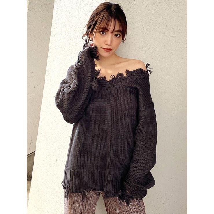 LAVITA ラヴィータ　ポンチョ　カシミヤ羊毛混サイズ大きめ XL VネックグラインダーLOOSE ニット TOPS[品番：MKSW0042685