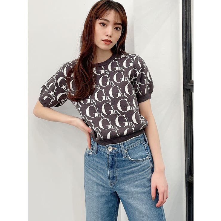 GYDA PATTERNハーフスリーブニットTOPS[品番：MKSW0042441