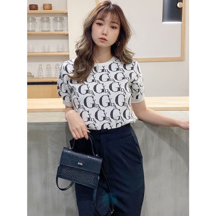 GYDA PATTERNハーフスリーブニットTOPS[品番:MKSW0042441 GYDA PATTERNハーフスリーブニットTOPS[品番:MKSW0042441