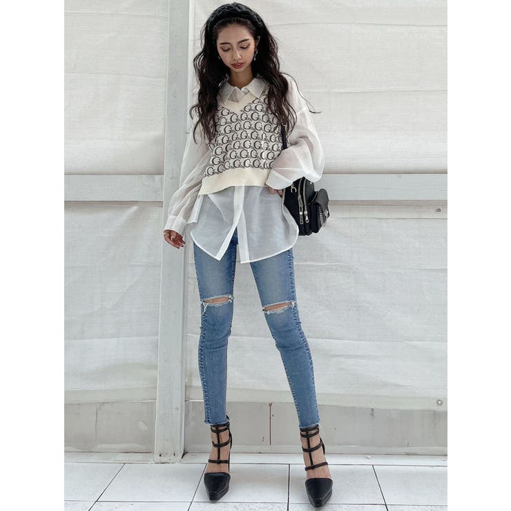 Vネック GYDA PATTERN ニットベスト[品番：MKSW0042412]｜GYDA