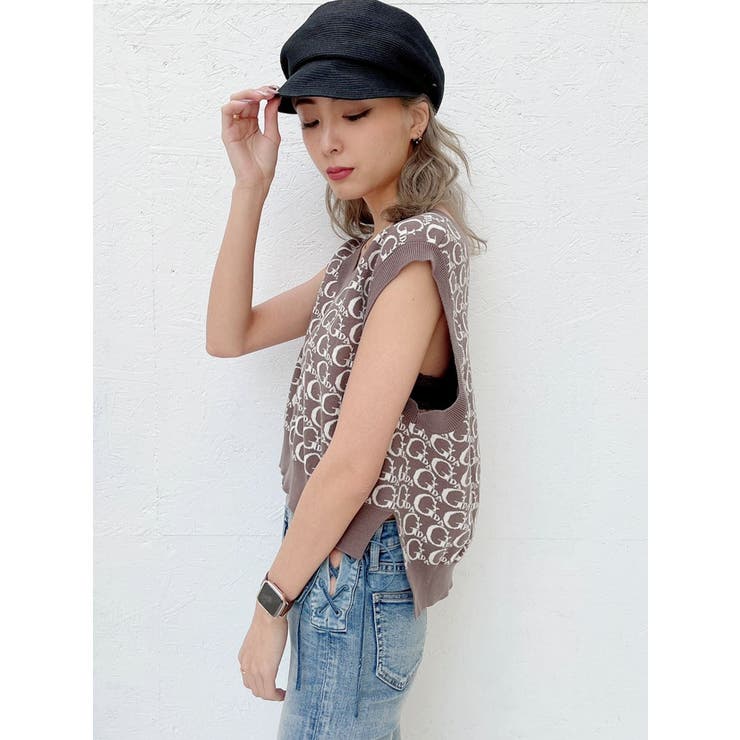 Vネック GYDA PATTERN ニットベスト[品番：MKSW0042412]｜GYDA