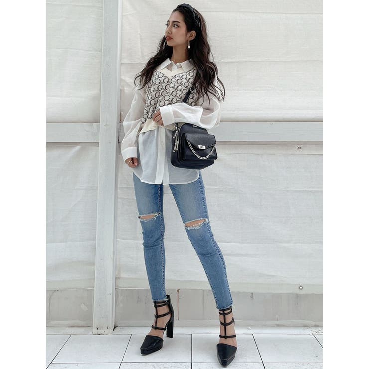Vネック GYDA PATTERN ニットベスト[品番：MKSW0042412]｜GYDA