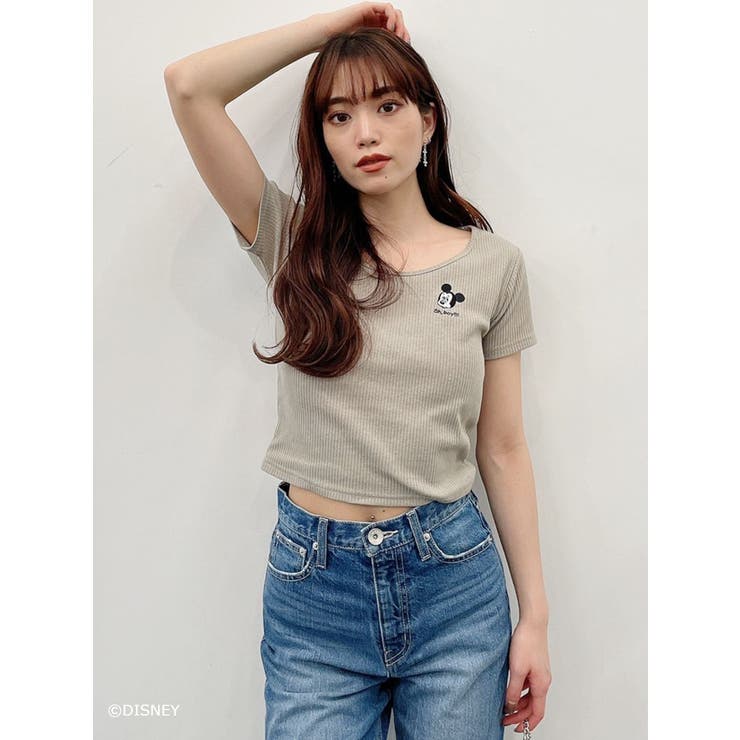 ベージュ | MICKEY MOUSE/FACE EMBROIDERY テレコTシャツ | GYDA