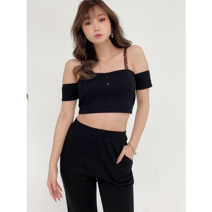 turtle shell strapオフショルワッフルビスチェ[品番