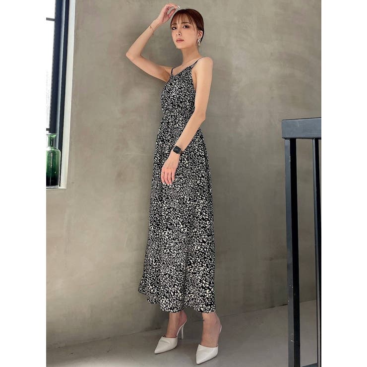 ギャザーデザイン レオパードロングワンピース[品番：MKSW0045170