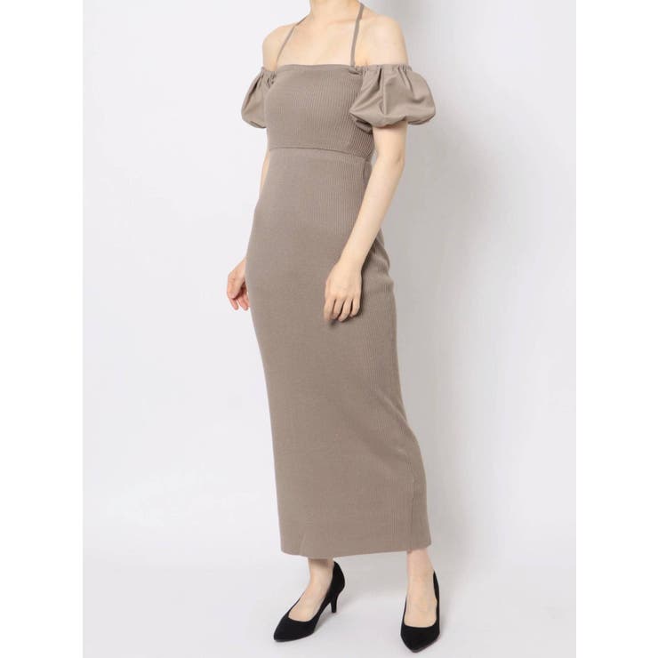 バッククロス オフショルニットワンピース[品番：MKSW0045172