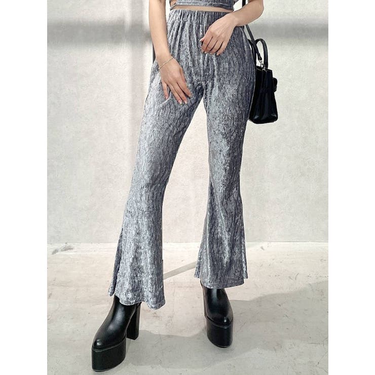 グレー | 【セットアップ】サイドスリット ベロアプリーツパンツ | GYDA