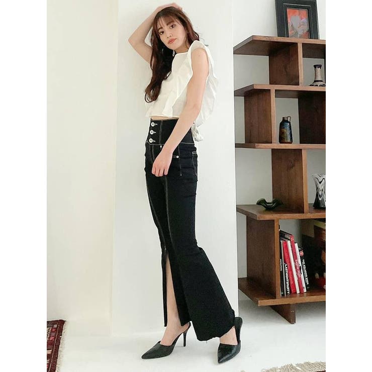 ボタン スリット フレア パンツ 韓国 モード スラックス nr7817 Snap slit flare pants mf2519 【韓国モードファッション】