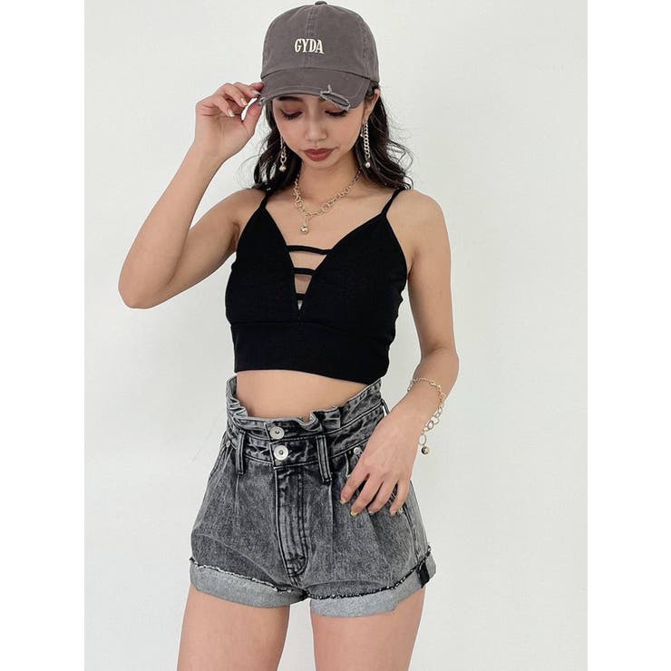 COHINA タックデザインハイウエストデニムパンツ-short 新品タグ付き タックデザインハイウエストデニムパンツ-short & regular