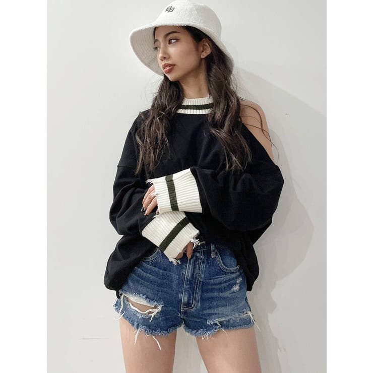 人気カラーの BACK RIPPED デニムショートパンツ[品番：MKSW0046377]｜GYDA パンツ