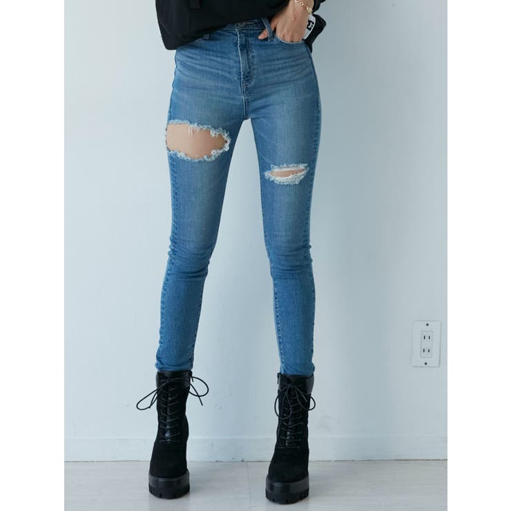 アイスブルー | H/W THIGH ダメージデザイン スキニーデニムパンツ | GYDA