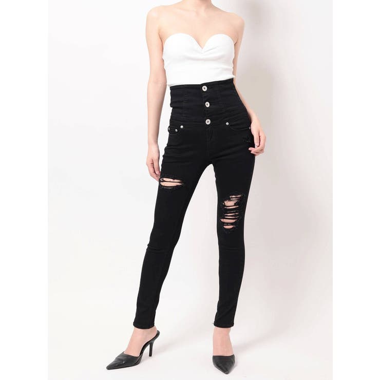 H/Wボタン ダメージスキニーデニムパンツ[品番：MKSW0045969]｜GYDA