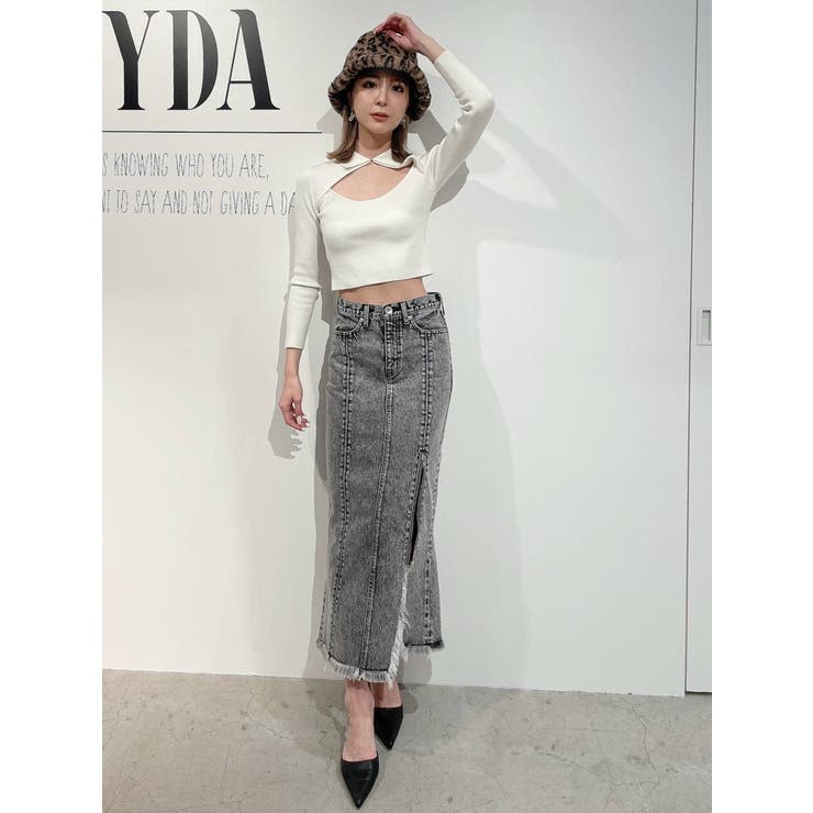H/W ZIPスリット ケミカルデニムスカート[品番：MKSW0045972]｜GYDA