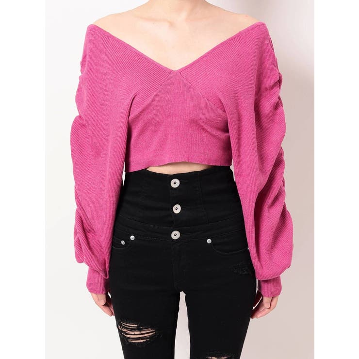 オフショルLOOSEスリーブ ニットトップス[品番：MKSW0045900