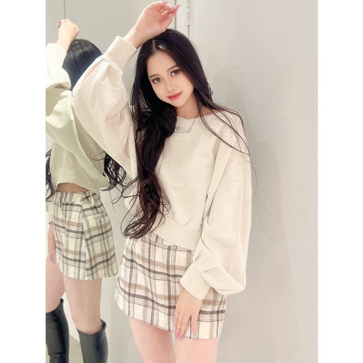GYDA embroidery ピグメントオフショル スウェットトップス[品番