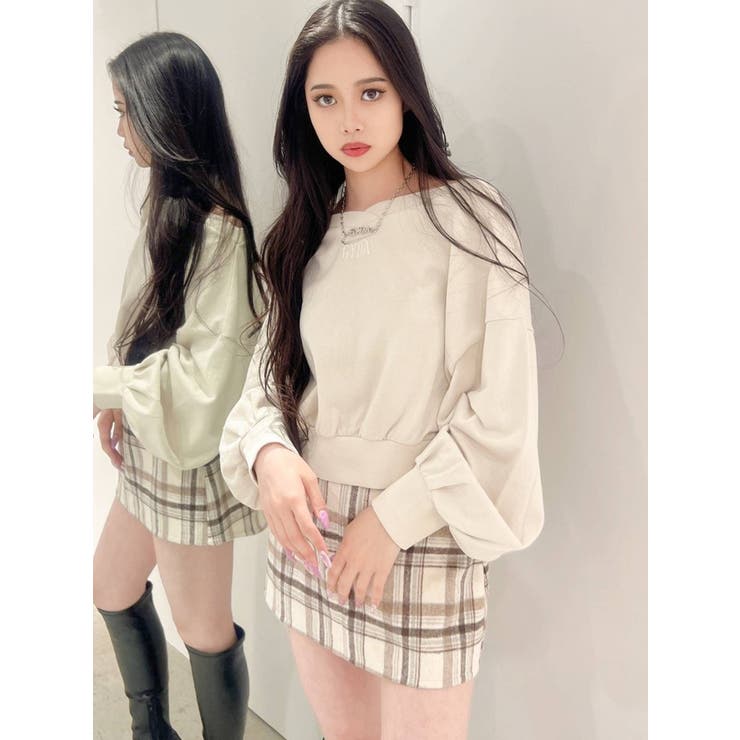 GYDA embroidery ピグメントオフショル スウェットトップス[品番