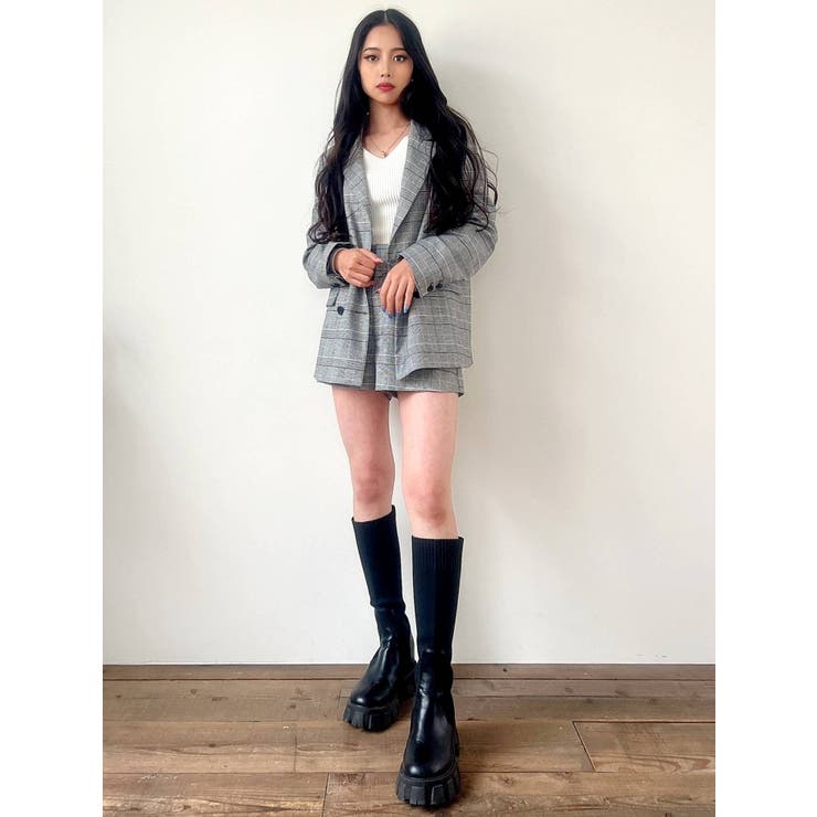 セットアップ着用可】グレンチェック ダブルテーラードジャケット[品番