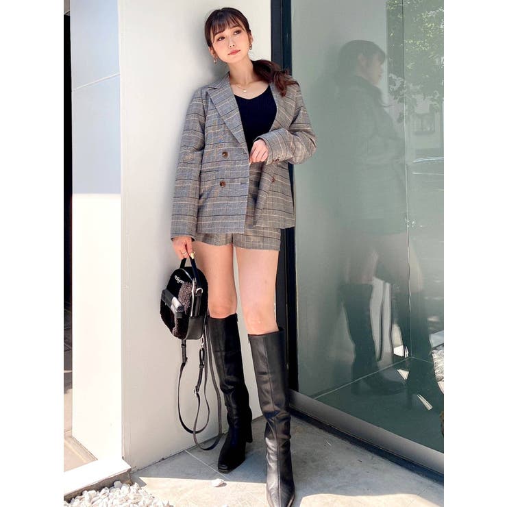 セットアップ着用可】グレンチェック ダブルテーラード