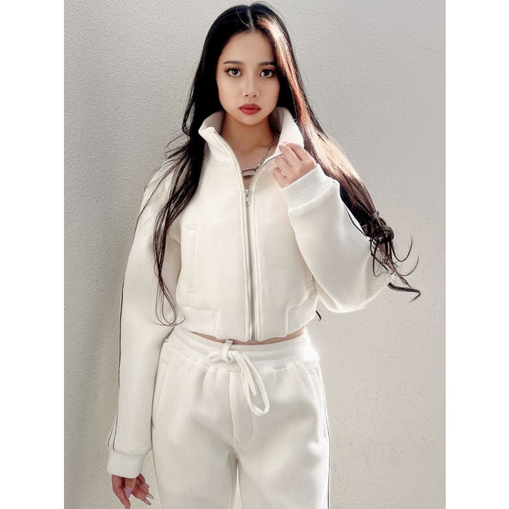 セットアップ着用可】ベロアラインスリーブ ZIP UP ブルゾン