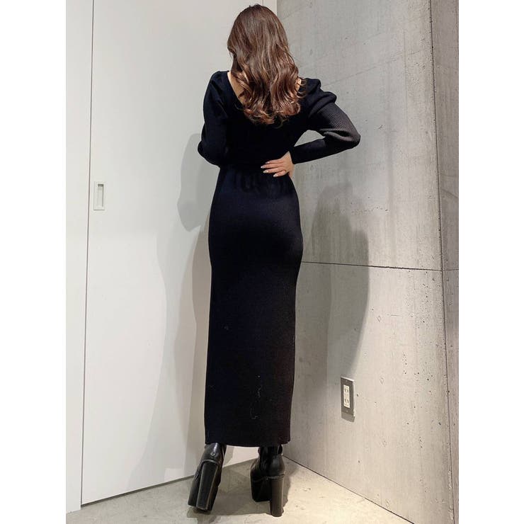 ディープスリット ロングニットワンピース[品番：MKSW0047152