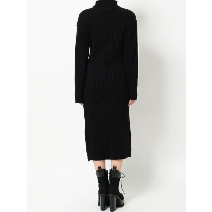 ラインスリーブ ZIP ロングニットワンピース[品番：MKSW0047153