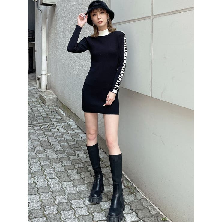 GYDA タイトニットワンピース ブラック ジェイダ GYDA gyda LOGO タイトニットワンピース （ブラック