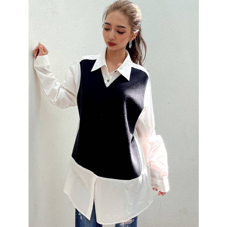 ニットドッキングデザインシャツ[品番：MKSW0046505]｜GYDA