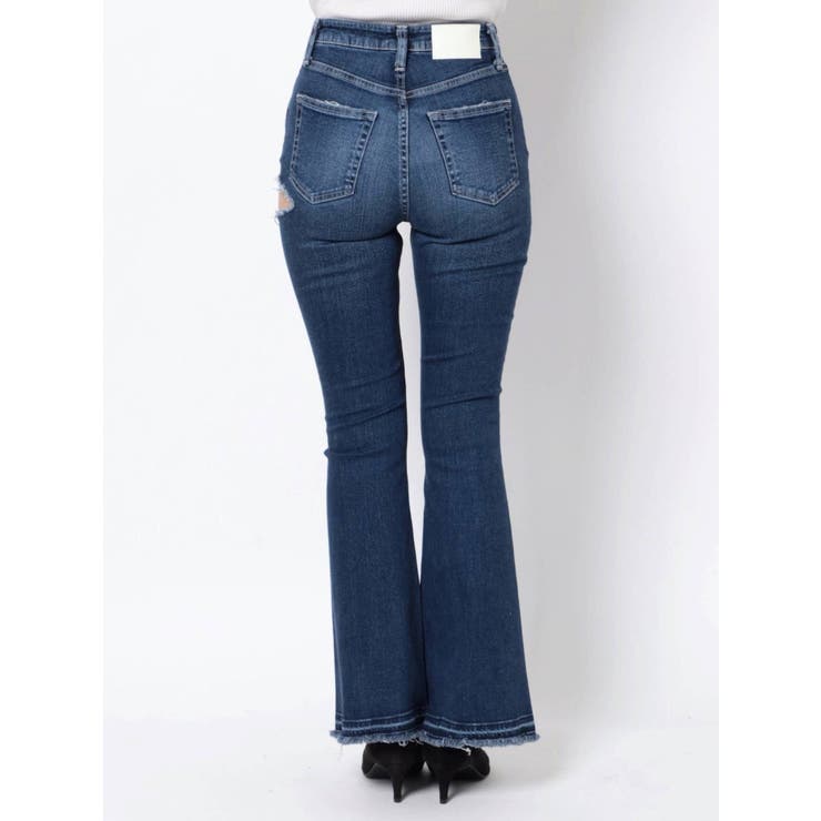 H/W SIDERIPPED SHAPELY LINEフレアデニムパンツ[品番