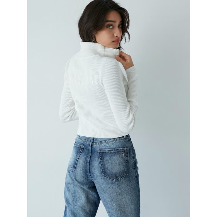 BACK EMBROIDERY W ジップアップニットトップス[品番