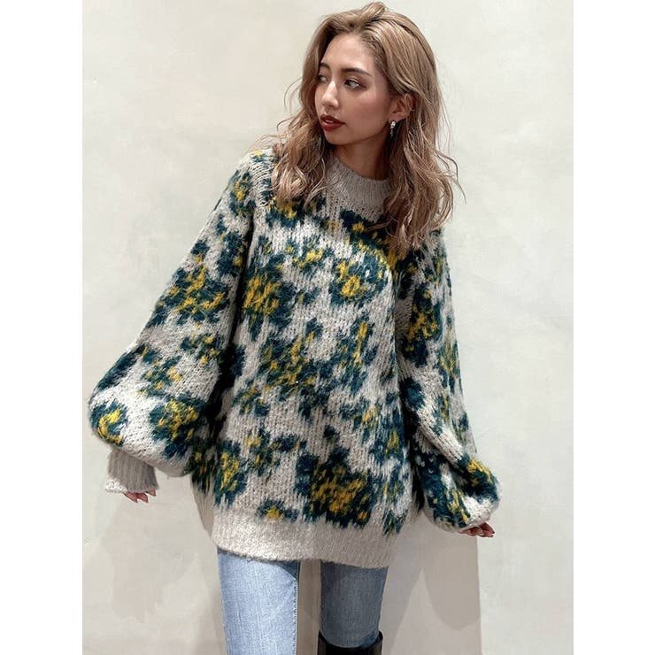MOSAIC FLOWER PATTERN ニットトップス[品番：MKSW0047761