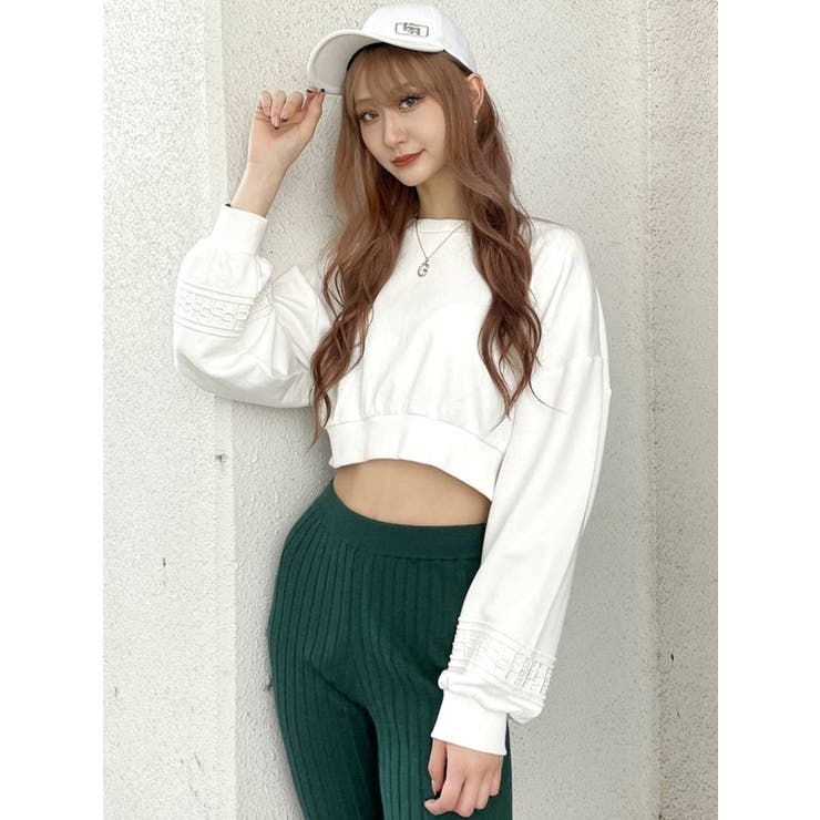 バックレースアップスウェット rienda | バックレースアップスウェットトップス (Tシャツ・カットソー