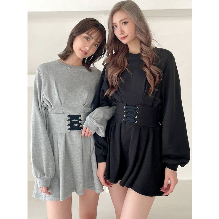2WAYコルセット フレアスウェットワンピース[品番：MKSW0048237