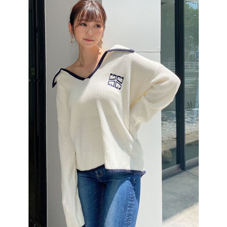 BIGカラーパイピング  スキッパーニットトップス[品番：MKSW0048611]｜GYDA（ジェイダ）のレディースファッション通販｜SHOPLIST（ショップリスト）