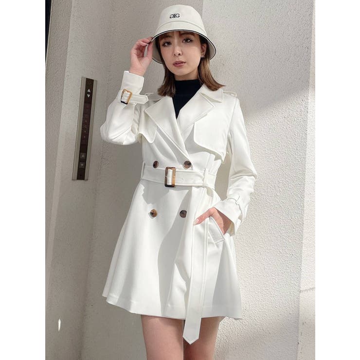 オフホワイト | ダブルブレスト フレアトレンチコート | GYDA