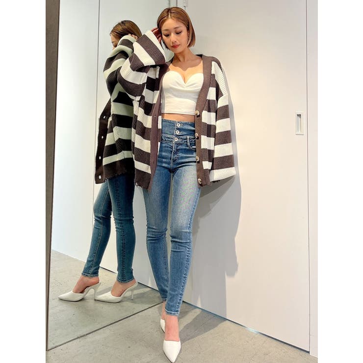 H/Wサイドクロスデザイン スキニーデニムパンツ[品番