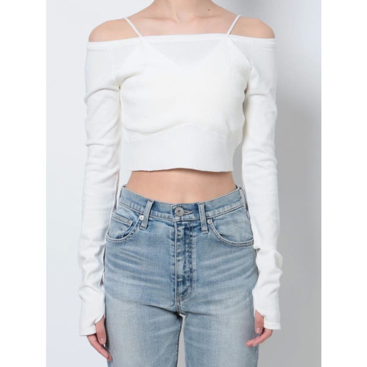 juemi オフショル　ホワイト Zip-up Mock Neck Knit – JUEMI