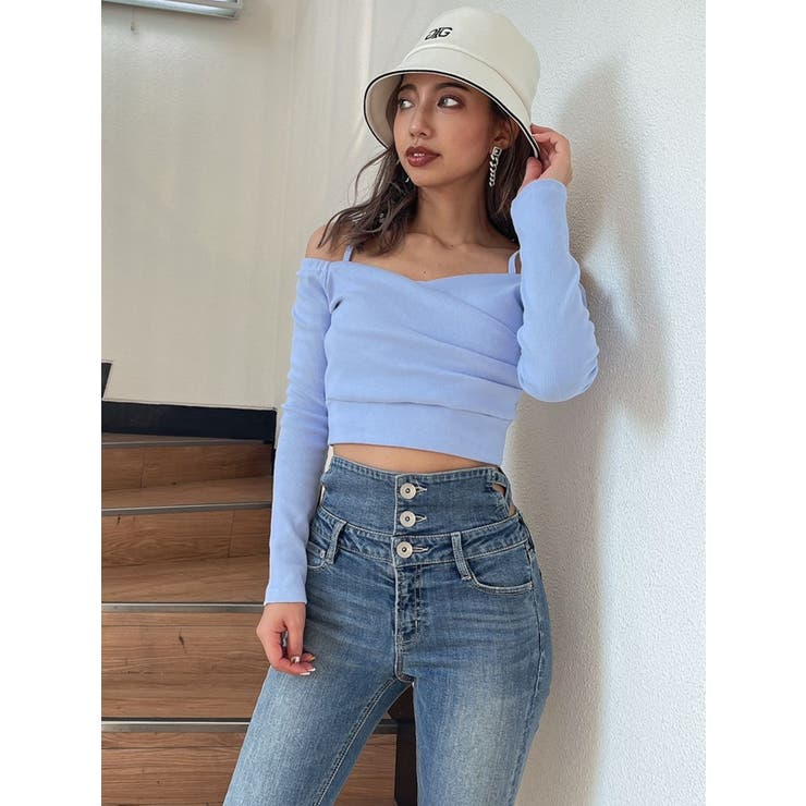 セール】フロントZIPショート丈ニットトップス（Tシャツ