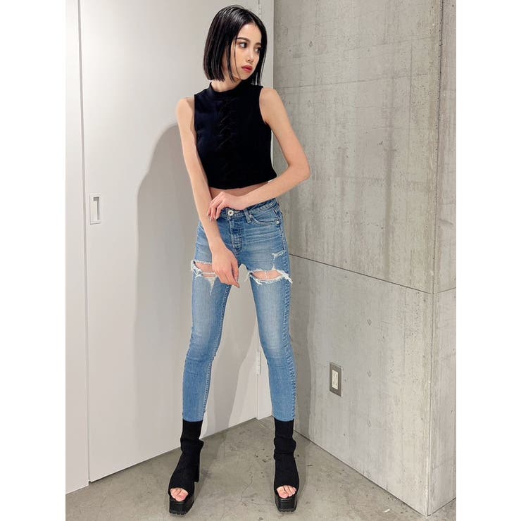 GYDA（ジェイダ）の「サイドオープンニーハイスキニーデニム