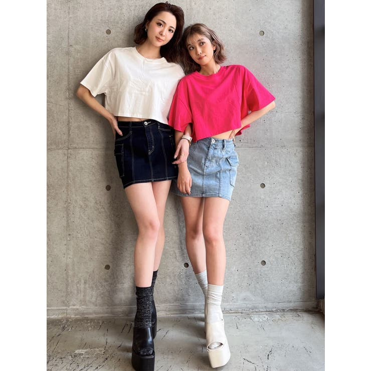 H/Wカーゴデザインスカートライクデニムショートパンツ[品番