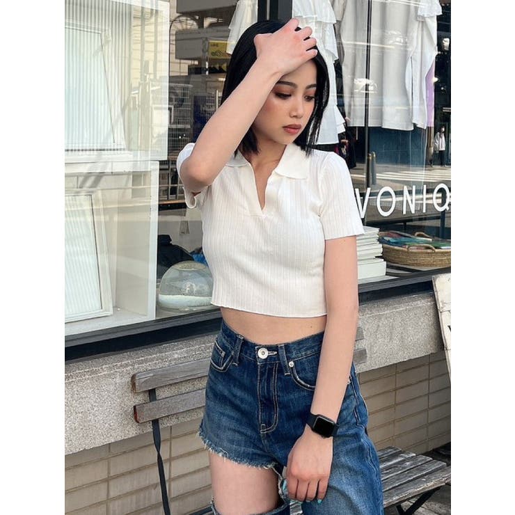 BACK OPEN POLOニットTOPS[品番：MKSW0049719]｜GYDA（ジェイダ