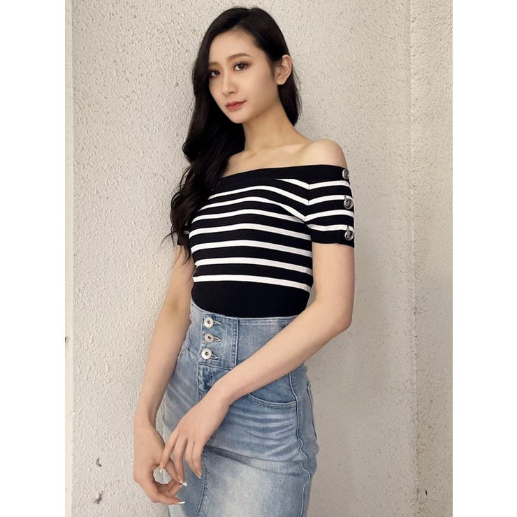 オフショルGGボタンニットTOPS[品番：MKSW0050859]｜GYDA