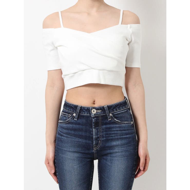 ハーフスリーブカシュクールオフショルショートTOPS[品番