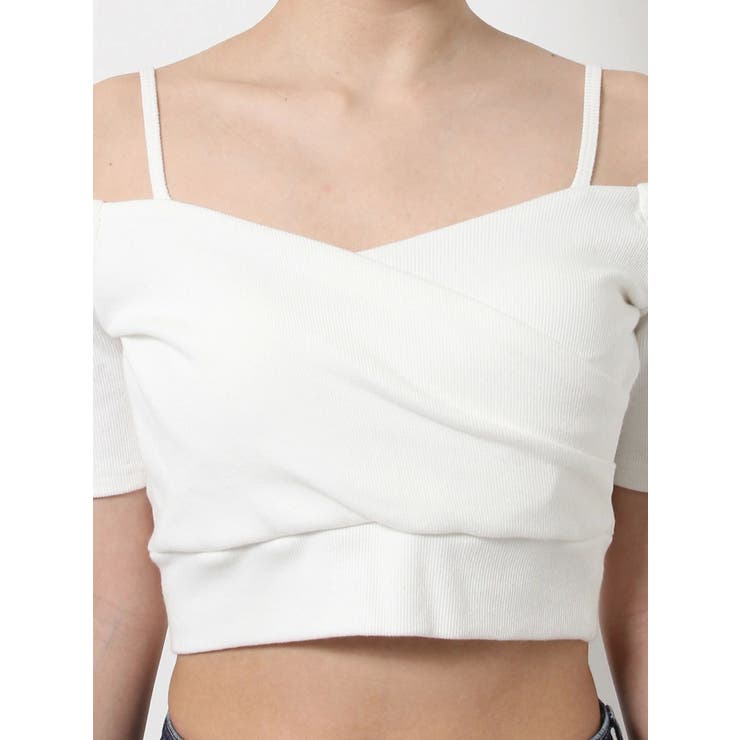 ハーフスリーブカシュクールオフショルショートTOPS[品番