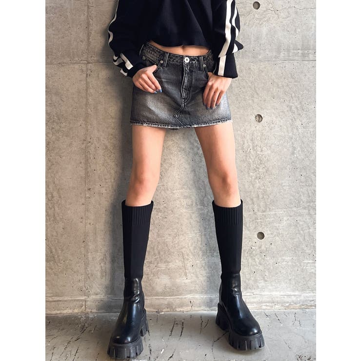 ブラック】Vintageデニムスカートライクショートパンツ[品番