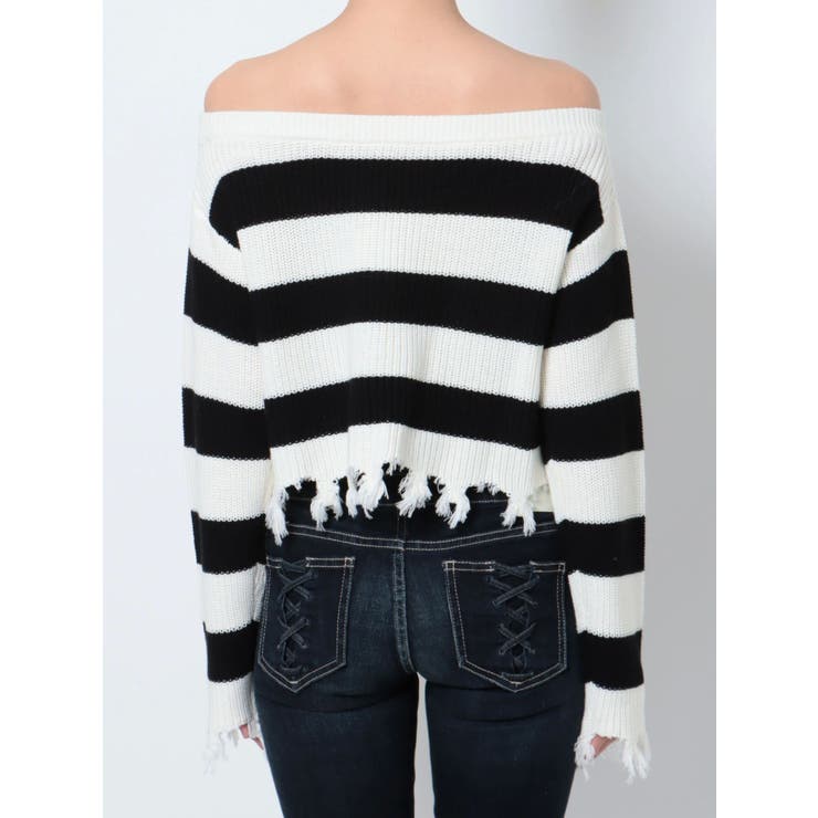 オフショルグラインダーボーダーニット TOPS[品番：MKSW0051806