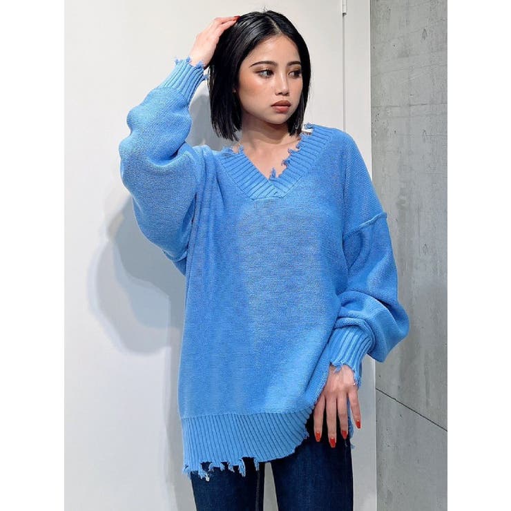 グラインダーVネックニットTOPS[品番：MKSW0051874]｜GYDA
