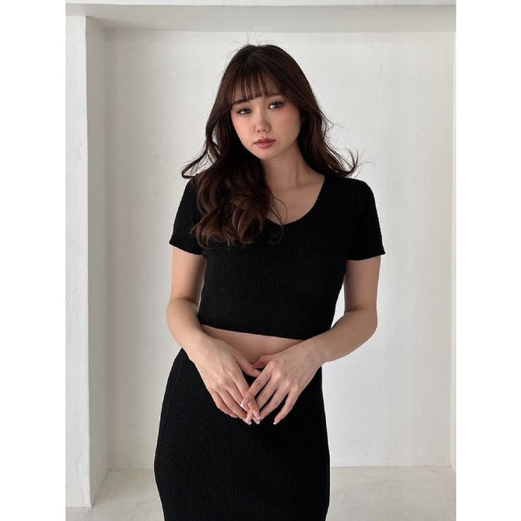 【ブラック】VネックハーフスリーブニットTOPS[品番：MKSW0052664]｜GYDA（ジェイダ）のレディースファッション通販｜SHOPLIST（ショップリスト）